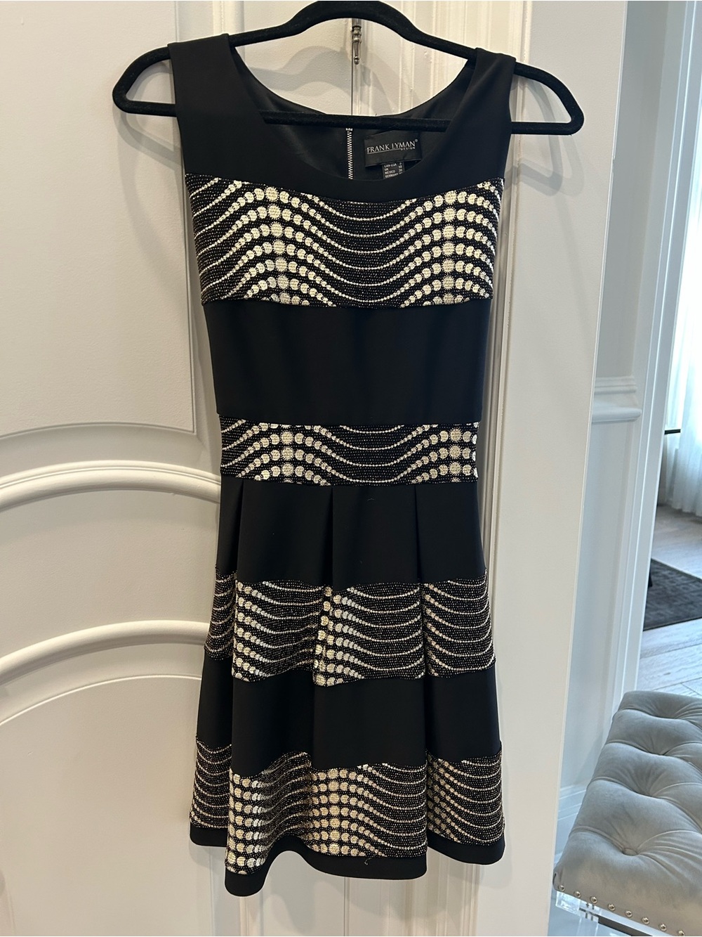 Frank Lyman Design Black and Gold Embellished Wave Fit-and-Flare Dress